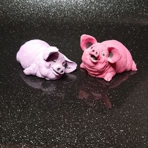 Pink and Purple Hand Painted Pigs.